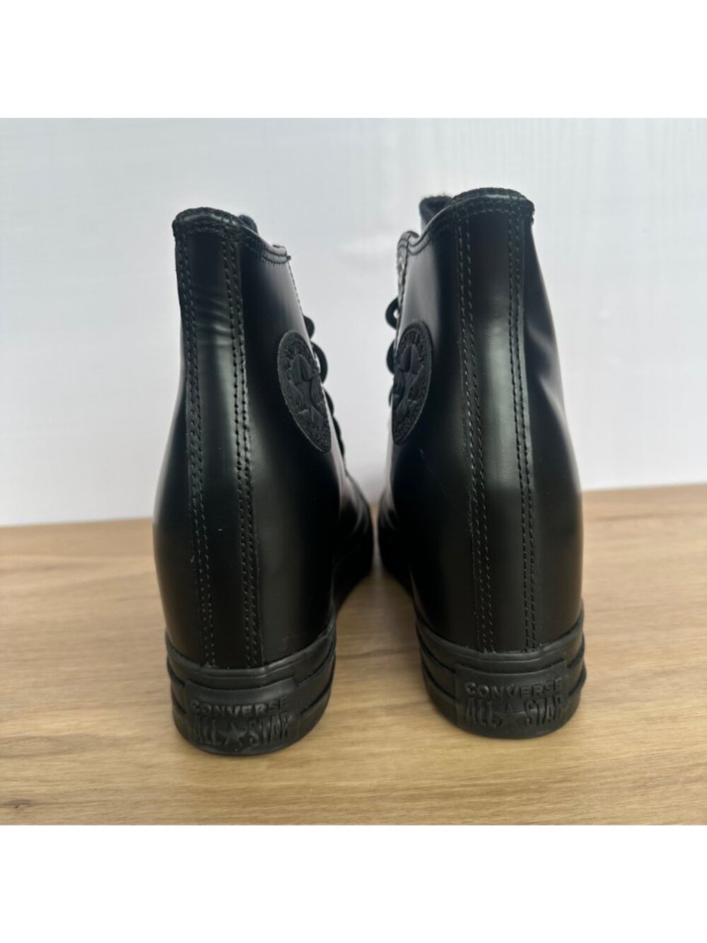 ✨Converse Chuck Taylor Wedge Platform Leather Sz 10.5 Womens Shoes Black A12827C - Picture 5 of 10